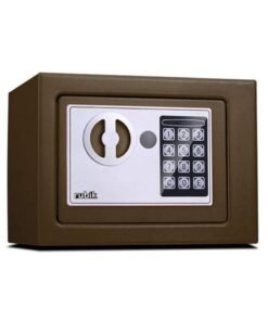 Rubik Mini Digital Safe Box with Electronic Keypad and Physical Key Lock for Home Office Hotel Jewelry Passport Watches Cash Storage Size 23x17x17cm (Brown)