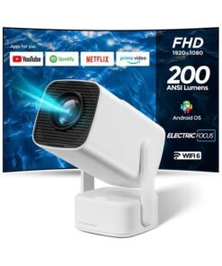 Wownect FLIP Mini Projector | 200" Screen Android 12.0, Electric Focus, 200 ANSI Lumens with 5G WiFi And Bluetooth 5.1, Full HD 1080P Supported 4k Video Projector, 180° Angle adjustment Movie Projector 104AN Flip