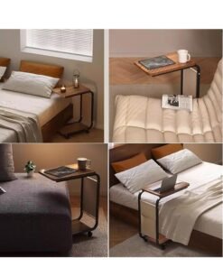 Alternative view of Cool Baby COOLBABY C-Shaped End Table with Wheels, Movable Side Table with Storage Pocket, 2-Tier Narrow Sofa Table with Metal Frame, Small Coffee Table for Living Room, Bedroom, and Office (45x30x65cm, Brown)