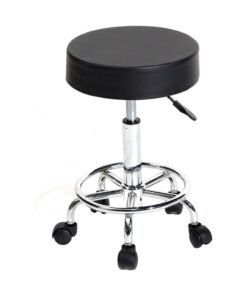 LA PERLA TECH  Round Rolling Stool Chair PU Leather Height Adjustable Swivel Drafting Work SPA Shop Salon Stools with Wheels Office Chair-Clinic (Black)