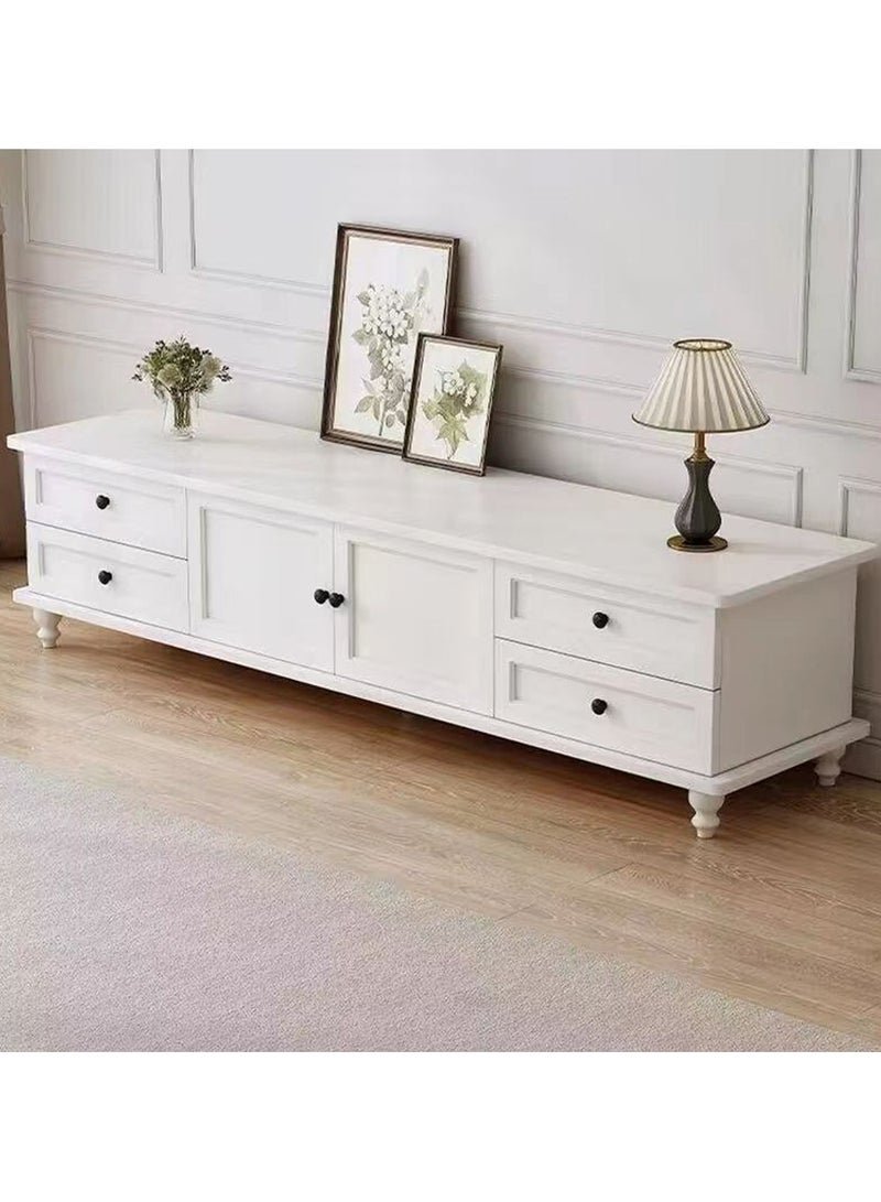 CityRiya-Long TV Table, TV Stand, White TV Cabinet, 140cm Television Cabinet with Storage and Drawers, Living Room Furniture TV Table, Television Stand Modern Media Storage Stand Shelves - Image 2
