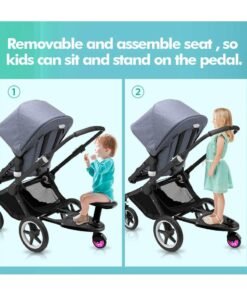 unikbebe Stroller Board With Seat, Universal Ride-On Glider Board for Stroller and Pram, Compact Foldable Sit and Stand Platform with Shock Absorbing Wheels, Removable Seat Attachment, Safe & Durable Up to 65KG, 2-in-1 Stroller Accessory for Older Kids and Toddlers