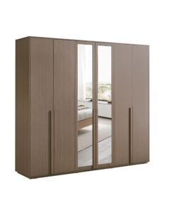 DANUBE HOME Allison 6 Door Swing Door Wardrobe with Mirror & Drawers - Natural Oak Finish, Engineered Wood, Spacious Storage with 7 Shelves, L240xW57xH220cm - Ideal for Bedroom Organization