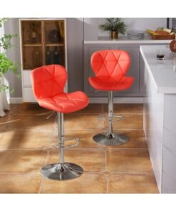 Height Adjustable Bar Stools PU Faux Leather Padded Swivel Barstools Modern Counter Height Chairs with Backrest and Footrest for Pub Kitchen Counter, 2pcs (Orange)