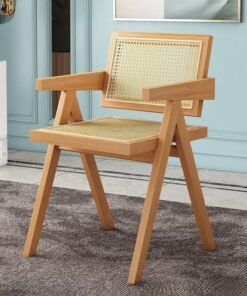 XiuWoo Rattan Chair Reading Chair Retro Home Backrest Chairs, Solid Wood Rattan Dining Chair Single Office Chairs Armchair Desk Chair for Living Room Dining Room Bedroom Balcony Beige