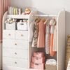 JCB CHIC Kids Wardrobe Closet,Portable Clothes Rack with 5  Drawer,Freestanding Closet Organizers and Storage System with Hanging Rods,Storage Cabinet  Suitable for Cloakrooms,Bedrooms,Entrances