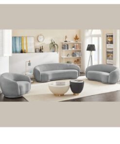 Wooden Twist Snug Rounded Back Rich Modern Boucle 3+1+1 Sofa Set