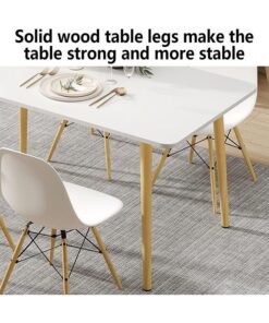 Dining Table Modern Leisure Coffee Table Wooden Legs MDF White Table Top,Square Solid Wood Dining Table, Modern Breakfast Table Desk Kitchen Living Office Furniture (100×60×73CM) - Image 2