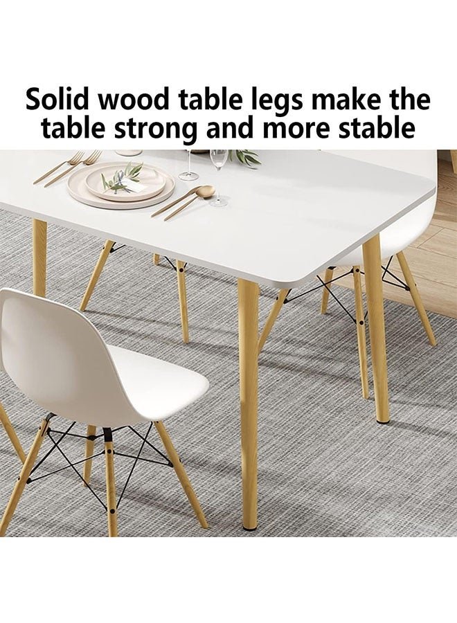 Dining Table Modern Leisure Coffee Table Wooden Legs MDF White Table Top,Square Solid Wood Dining Table, Modern Breakfast Table Desk Kitchen Living Office Furniture (100×60×73CM) - Image 2