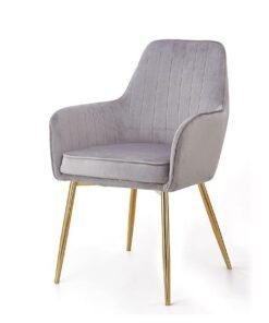 Wooden Twist Velour Modern Cafe Dining Chair Metal Legs (Light Grey)