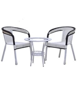 SULSHA Outdoor Dining Twin Chairs Rattan Chairs Garden Chairs And Round Table Set White/Black