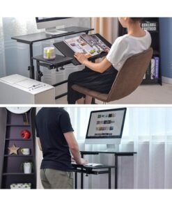 SKY-TOUCH Mobile Standing Desk, Height Adjustable Sit Stand Mobile Laptop Computer Tablet, Home Office Desk With Wheels For Computer Workstation, Black - Image 3