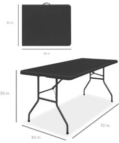 MOMENT Foldable Lightweight Trestle Outdoor Camping Tables, Heavy Duty Plastic Outdoor Folding Picnic Table, Folding Trestle Table For BBQ Party, Folds in Half with Carry Handle, (Black)