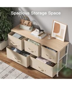 SHARPDO Fabric Storage Cabinet, Bedroom Dresser with 5 Drawers, Console Storage Table Clothing Organizer with Wooden Top and Easy Pull Handles, Suitable for Closet Living Room Nursery Hallway 100*30*55.5cm