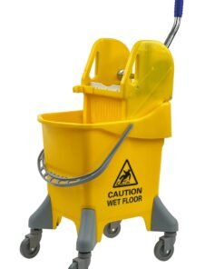 Mop Bucket & Wringer | 360-Degree Rotating Swivel Wheels | Deluxe Down-Press Wringer | Suitable For Restaurants, Offices, Halls, Communal Spaces, Hotels, & Homes | 25 Liters | Yellow