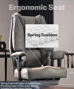 Alternative view of DROGO Monarch Pro Ergonomic Executive Office Chair for Work from Home, PU Leather Computer Chair for Study with High Back, Cushion Seat, Adjustable Armrest, Head & Lumbar Support | Gaming Chair with Footrest & Recline Grey