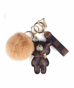 SYOSI Key Chain, Pom Pom Keychain with diamond bear and Artificial Fur Ball for Car keychain, Backpack Accessories