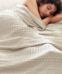 PHF Bamboo Cotton Waffle  Blanket King(264 cm x 228 cm)  for Couch, Bed, Snag Proof for Spring Summer Lightweight Breathable, Linen