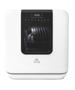 evvoli Mini Table top Portable Dishwasher With 3 Place Settings, 7 Program, Touch Control, LED Display, Delay Start And Off-Peak Wash Function 860 W EVDW-3W White