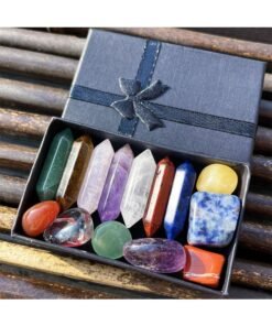 GIFT Crystal Gifts, Premium Healing Crystals - 7 Chakra Set Tumbled Stones, 7 Chakra Stone Set Meditation Stone Yoga Amulet With Gift,Double Pointed Stone Tiger Eye Amethyst Powder Crystal Handicraft