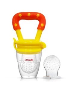 Luvlap Silicone Food/Fruit Nibbler with Extra Mesh, Soft Pacifier/Feeder, Teether for Infant Baby, Infant, Joystar Yellow, BPA Free