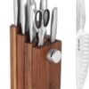 LIFE SMILE Kitchen Knife Set With Wooden Magnetic Detachable Stand - 9 Pieces High Carbon Stainless Steel Block Set with Sharpener - Ergonomic Anti Slip fixed Handle, Ultra Sharp Non Stick Blade