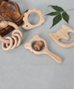 Babbles Neem Wood Teethers for Babies | Wooden Teethers for 6 to 12 Months Baby | Natural and Antibacteria (Cat+Hedgehog+Micky Head+Ring)