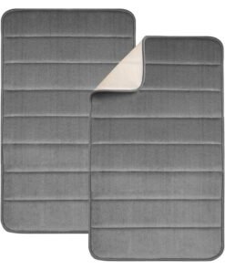 SKY-TOUCH Bath Mat 2 Pack Memory Foam Bath Mat Non SlipSoft  Comfortable Bath Mat With Highly Absorbent Bathroom Mat Non Slip for Shower Tub and Floor NonSlip Grey 40x60cm