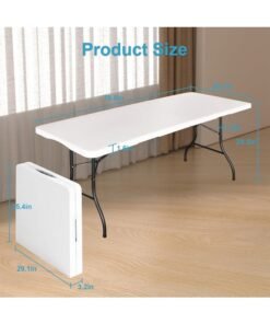 MOMENT [1.8M] Foldable Lightweight Trestle Outdoor Camping Tables, Heavy Duty Plastic Outdoor Picnic Table, Folding Trestle Table For Bbq Party, Folds In Half With Carry Handle, White [180×74×74Cm]