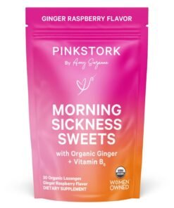 Pink Stork Morning Sickness Sweets, with Organic Ginger + Vitamin B6, 30 Organic Lozenges, Ginger Raspberry Flavor, Dietary Supplement