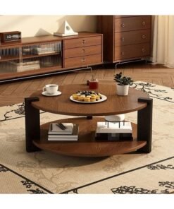 Alternative view of WALALLA Round Oak Wood Coffee Table, 2-Tier Circle Coffee Tables with Storage Rustic Farmhouse Center Circular Coffee Table Modern Contemporary Tea Table for Living Room Bedroom Balcony Office