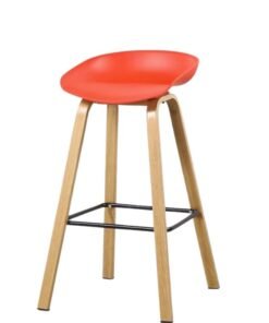 High Stool for Office, Lobby, Clubs, Bars, Reception, Bar Stool with Wooden Legs, Red