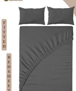 Eworld 3-Piece Dark Grey Microfiber Fitted Bedsheet Set Includes 1 Deep-Pocket Sheet for a Snug Fit and 2 Pillow Covers, Breathable, Machine Washable for Optimal Protection, Available in King, Queen and Single Sizes