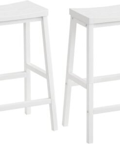HOOBRO Bar Stools, Set of 2 Bar Chairs, 23.6 Inch Saddle Stools, Kitchen Counter Seat with Footrests, Industrial Barstools for Dining Room, Kitchen, Counter, Bar, White WW02MD01