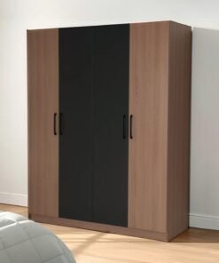 ROYALOAK Dexter 4-Door Wardrobe with Shelves & Drawer – Elegant Melamine Finish, Modern MDF Construction, Durable, Freestanding Design for Bedroom Storage