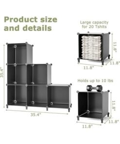 HOOKOR 6 Cube Organizers and Storage, Gray Storage Bookcase Bookshelf, Portable Storage Cubes Bathroom Storage Plastic Storage Shelves for Clothes, Toys, Yarns, Bags, Shoes