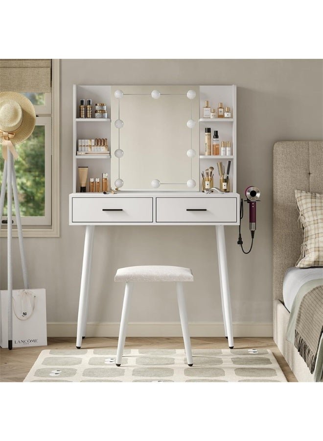 Vanity Desk, Makeup Dressing Table Vanity Bench with Mirror and Lights, Vanity Table Set with Stool, Multifunctional Dresser Cabinet with Storage Shelves and Drawers for Women Girls (SZZ014) - Image 4