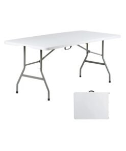 MAPLE HOME DECORATION Maple Home Plastic Folding Table Fold-in-Half Metallic Frame Portable Multi-purpose Carry Handle 4-6 Persons Dining Living Office Camp Picnic Beach Furniture 70*150*75cm