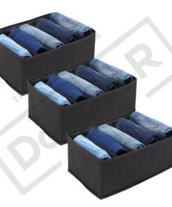 DOUBLE R BAGS Clothes Drawer Organizer for Jeans, Sweaters, Dresses & T-Shirts | Folded Clothes Wardrobe Storage Box | Black, 26x17x36cm | 5 Compartment | Pack of 3