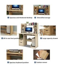 Alternative view of Computer Desk with Drawers, Writing Desk with Bookshelf Layer, Home Office Study Desk, Computer Table Work Desk Corner Desk with Bookshelf