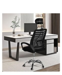 Gaming Chair, Office Chair, Comfort Ergonomic Height Adjustable Desk Chair with Lumbar Support Backrest Headrest and Armrests, Black - Image 4