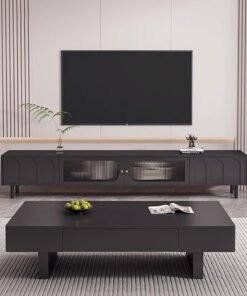 Alternative view of Merry Moments Cream Black TV Unit Entertainment Unit TV Media Console Contemporary Style TV Stand Luxury TV Unit TV Cabinet Wood Fashionable Black Finish L200xH46xW30 cm