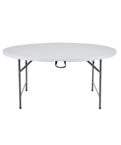 MAPLE HOME DECORATION Maple Home Plastic Folding Round Table Fold-in-Half Metallic Frame Portable Multi-purpose Carry Handle 8-10 Persons Dining Living Office Camp Picnic Beach Furniture 150*75cm