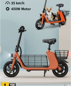 Wind Horse C2 Cargo Electric Scooter 450W Motor, 35KM/H Speed, 36V 8Ah Battery, 25–30KM Range, Aluminum Alloy Frame, Dual Disk Brakes, Large Front and Rear Storage Baskets, 12-Inch Tires – Ideal for Delivery, Commuting and Urban Rides