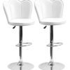 Sabir & Bros Furniture LLC SBF Height Adjustable Bar Stools | Set of 2 PU Leather Swivel Chairs with Backrest and Footrest | Hydraulic Chrome Base for Kitchen & Dining, White