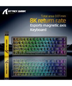 Attack Shark X68HE Wired Magnetic Gaming Keyboard, 0.01mm Adjustable Actuation, 8kHz Polling Rate, RGB Backlight, Side-Printed PBT Keycaps, 100M Lifespan Hall Effect Switches, 65% Layout (Black Contours)