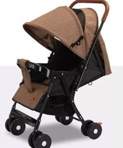 DubaiGallery “Stylish Foldable Baby Stroller with Leather Handle & Adjustable Canopy | Lightweight Pram with Reclining Seat, Smooth Wheels & Safety Harness for Comfortable Rides”