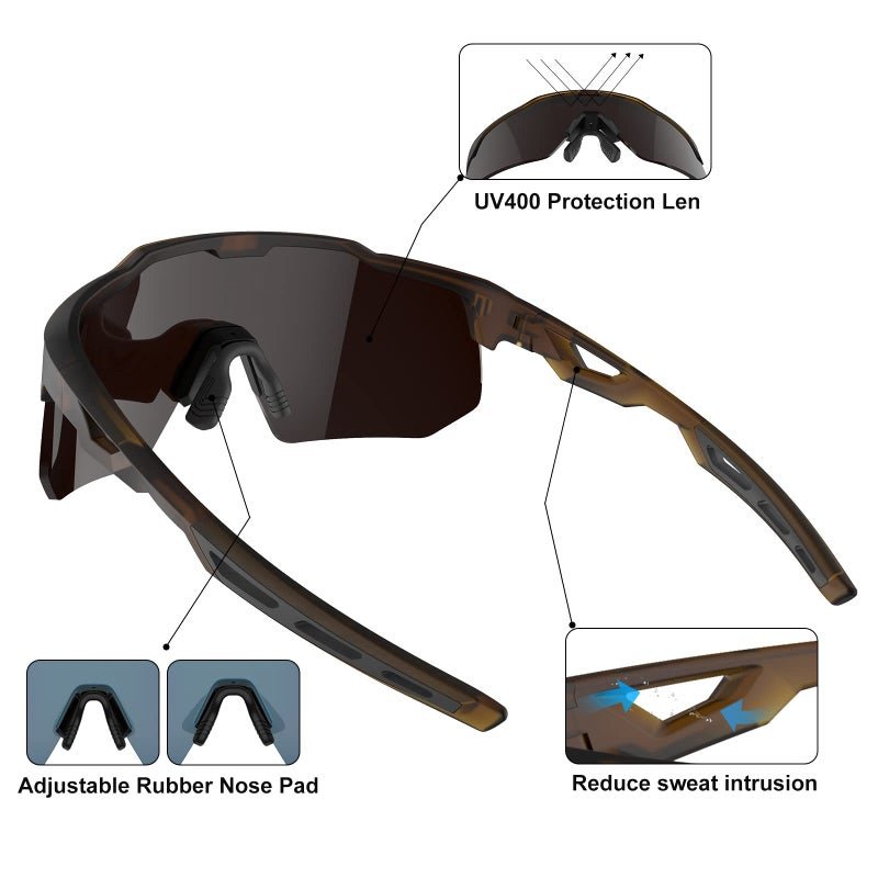 HAAYOT Polarized Cycling Glasses,Sports Sunglasses for Men Women,Baseball Biking Running Sunglasses 5 Lenses Dark Brown - Image 4
