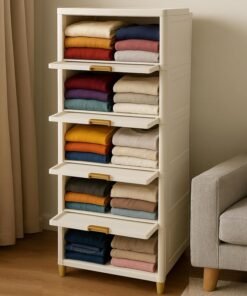 MECHDEL Plastic Cupboard Cloth Rack for Clothes, Foldable Wardrobe Cabinet for Storage, Cupboard Rack-1 Door - White, 4PCS