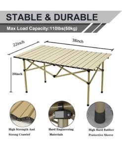 Alternative view of MOMENT Outdoor Picnic Table Folding Portable Metal Dining Table with Carry Bag for Picnic Camping Beach Boat Party BBQ, Brown (95x55x50cm)